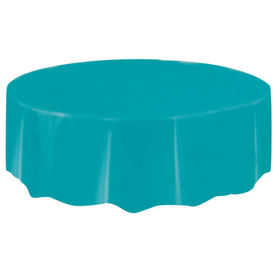 Teal Round Plastic Table Cover 2.1m