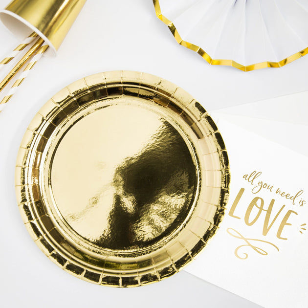 Metallic Gold Paper Plates 23cm (6 Pack) Forever Party