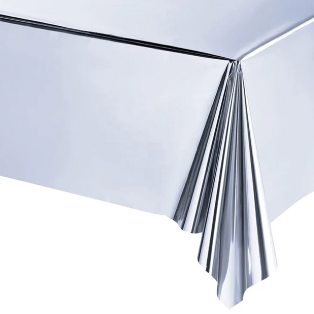 Metallic Silver Plastic Table Cover 1.37m x 2.74m