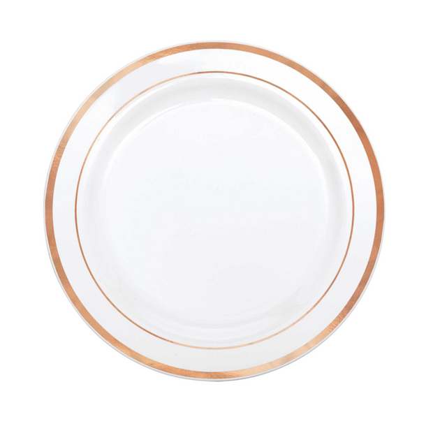 White & Rose Gold Trim Plastic Plates 18cm (6 Pack)