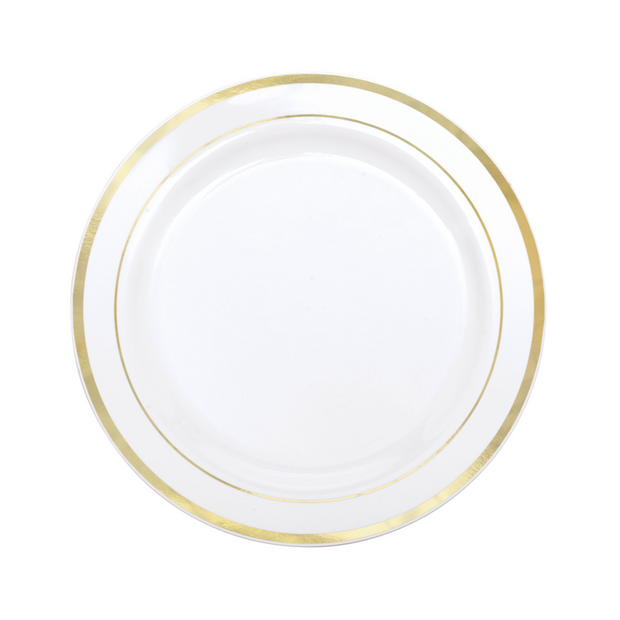 White & Gold Trim Plastic Plates 18cm (6 Pack)
