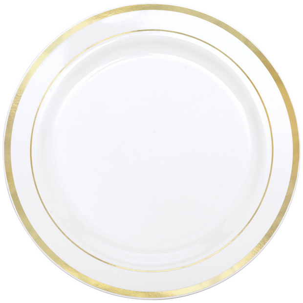 White & Gold Trim Plastic Plates 26cm (6 Pack)