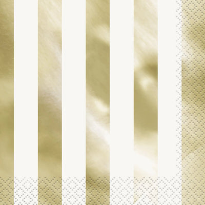 Metallic Gold Stripe Square Paper Napkins 33cm (16 Pack)