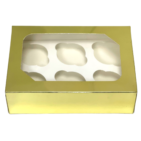 Metallic Gold Cupcake Box With Window (Holds 6)