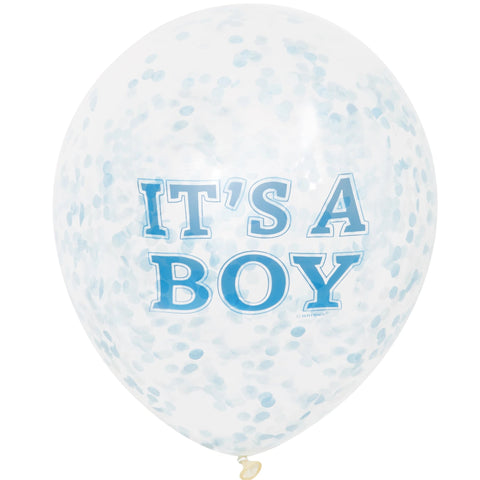 BOY Blue Confetti Balloons 12" Latex (6 Pack)