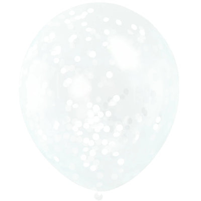 White Confetti Balloons 12" Latex (6 Pack)