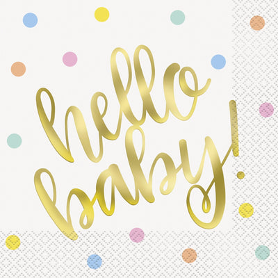 Hello Baby Square Paper Napkins 33cm (16 Pack)
