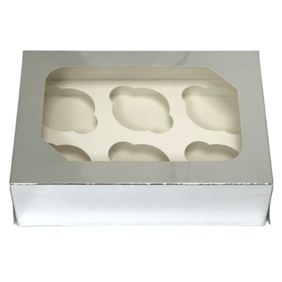 Metallic Silver Cupcake Box With Window (Holds 6)