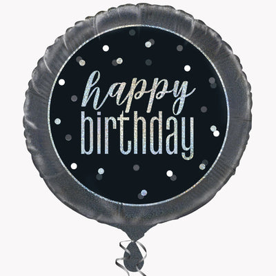 Happy Birthday Black & Silver Glitz Foil Balloon 18"