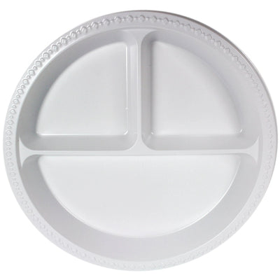 White Plastic Plates 10" 3 Compartment (50 Pack)