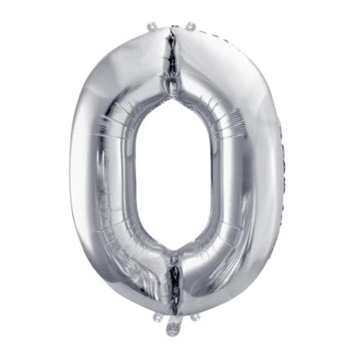 Silver Foil Number 0 Balloon 34"