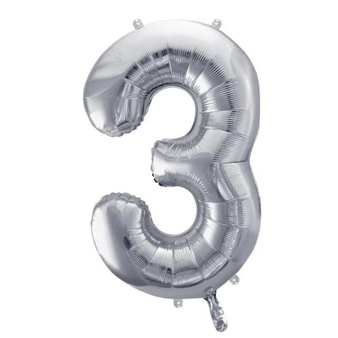 Silver Foil Number 3 Balloon 34"