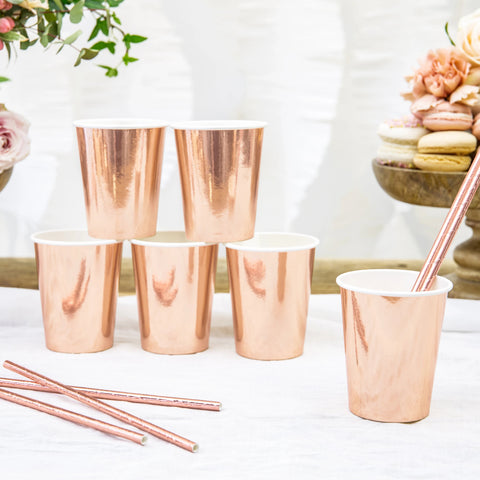 Rose Gold Paper Cups 220ml (6 Pack)