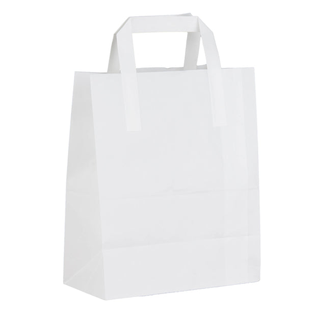 White SOS Paper Bags Flat Handle (25 Pack) - 3 Sizes Available