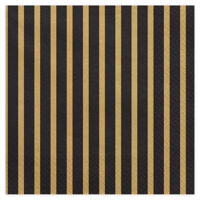 Black & Gold Stripe Square Paper Napkins 33cm (20 Pack)