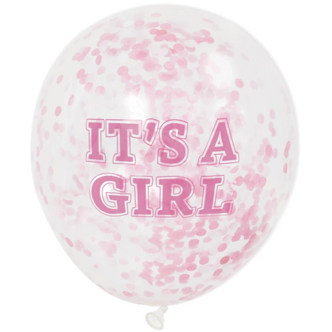 GIRL Pink Confetti Balloons 12" Latex (6 Pack)