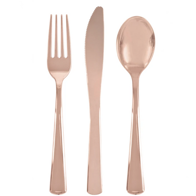 Rose Gold Plastic Cutlery Reusable (18 Pack)