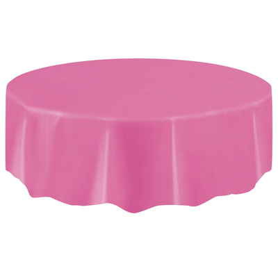 Hot Pink Round Plastic Table Cover 2.1m