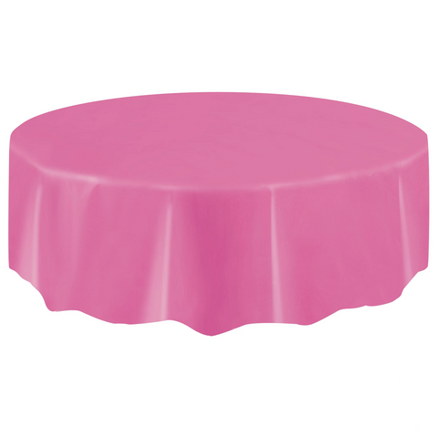 Hot Pink Round Plastic Table Cover 2.1m
