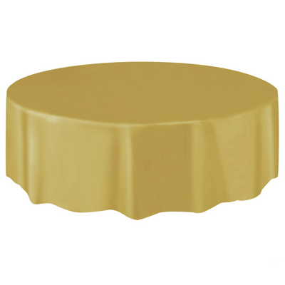 Gold Round Plastic Table Cover 2.1m