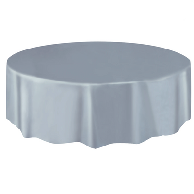 Silver Round Plastic Table Cover 2.1m