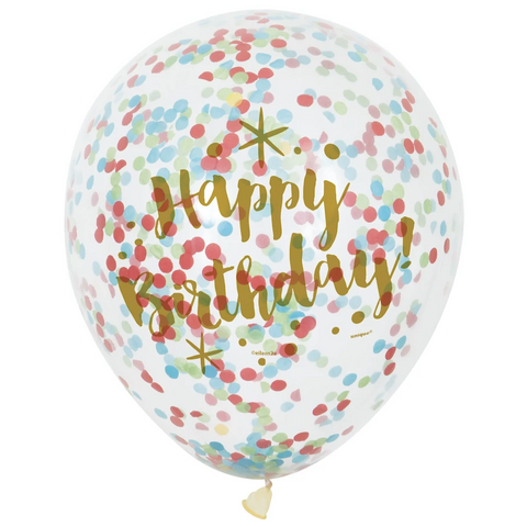 Happy Birthday Multi Colour Confetti Balloons 12" Latex (6 Pack)