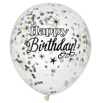 Happy Birthday Black Confetti Balloons 12" Latex (6 Pack)