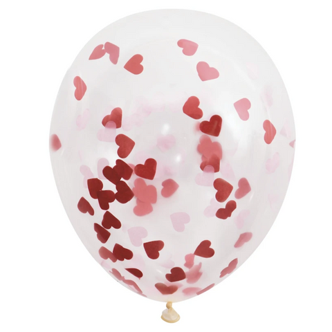 Red HEART Confetti Balloons 16" Latex (5 Pack)