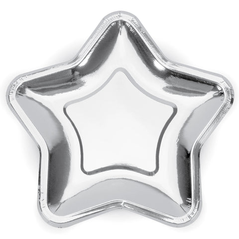 Metallic Silver Star Paper Plates 23cm (6 Pack)