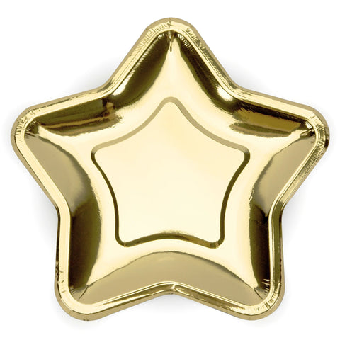 Metallic Gold Star Paper Plates 23cm (6 Pack)