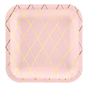 Pink & Gold Grid Pattern Plates 20cm (6 Pack)