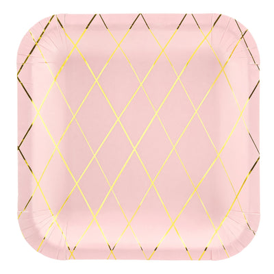 Pink & Gold Grid Pattern Plates 20cm (6 Pack)
