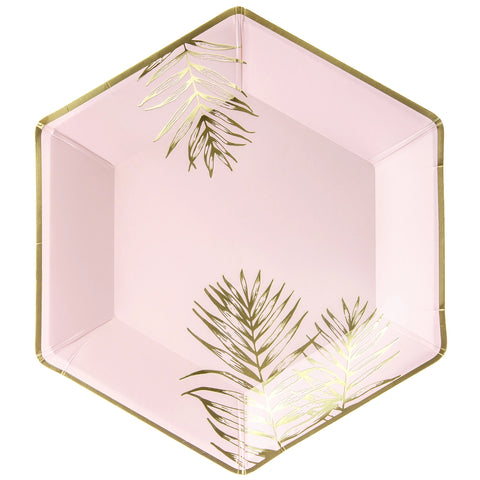 Pink & Gold Leaves Plates 23cm (6 Pack)